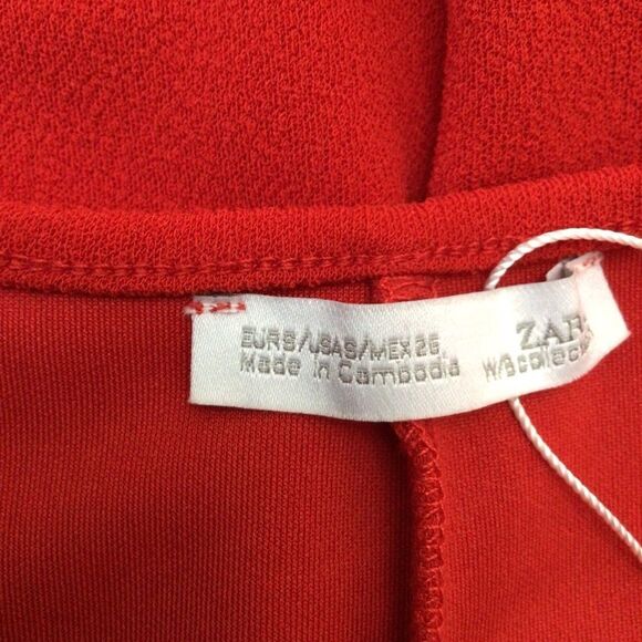 Zara Red Mini Dress sleeveless woven sheath round neckline Ruffle top Small - Picture 7 of 15